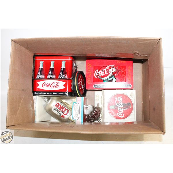 BOX OF COCA-COLA COLLECTABLES/ORNAMENTS