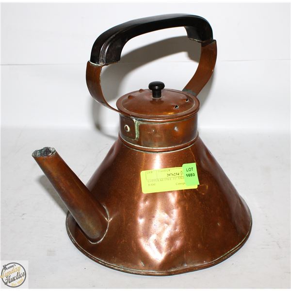 COPPER KETTLE. 11" TALL X 9.5" BASE