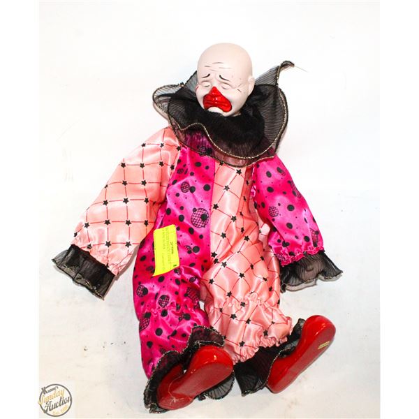 PORCELAIN ESTATE CLOWN FIGURINE IN SILK
