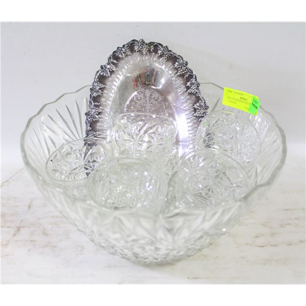 ESTATE CRYSTAL PUNCH BOWL SET + ORNATE
