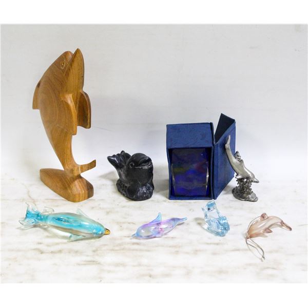 SWAROVSKI CRYSTAL DOLPHIN, WOODEN CARVED