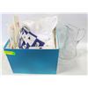 Image 1 : BLUE BIRKS BOX (NO LID) WITH CRYSTAL PITCHER/JUG,