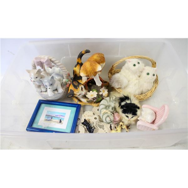 LIDDED CONTAINER OF PORCELAIN CATS + MORE