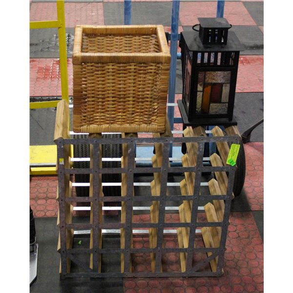 WOOD+METAL WINE BOTTLE HOLDER + WICKER