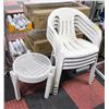 Image 1 : 4 WHITE OUTDOOR  PLASTIC CHAIRS & 2 SMALL TABLES