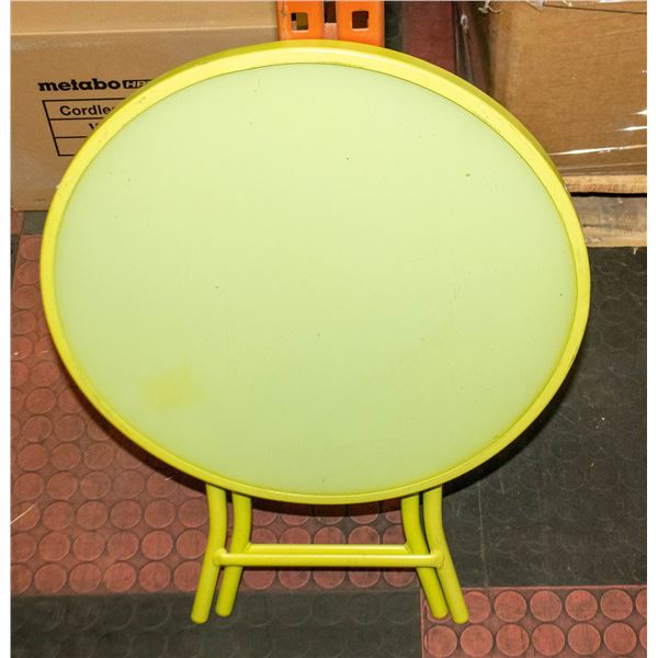 GLASS/METAL GREEN FOLDING PATIO TABLE