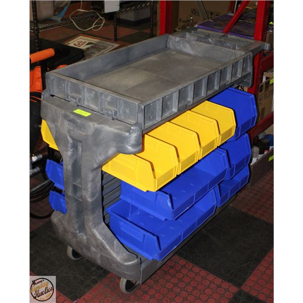 HARDWARE STORAGE BINS WITH ROLLING STORAGE CART