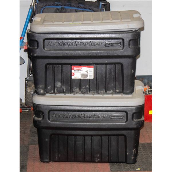 2 RUBBERMAID 24G ACTION PACKER TOTES