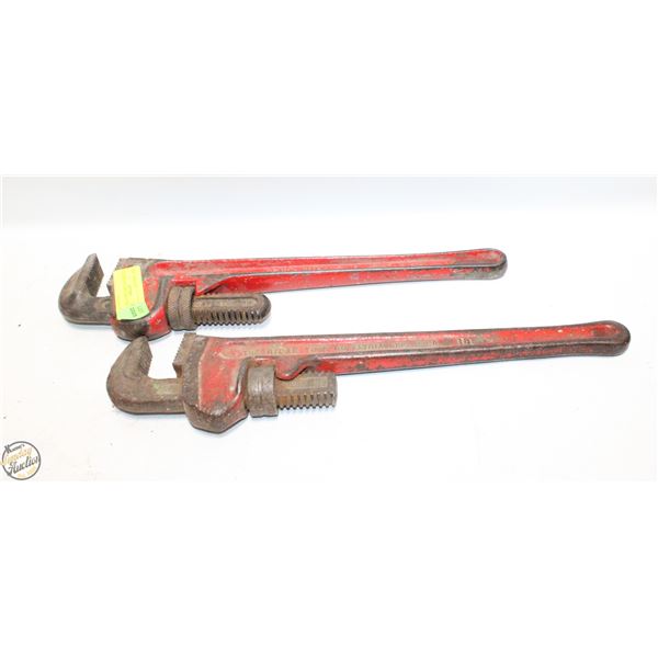 2 RIGID 18 IN PIPE WRENCHES