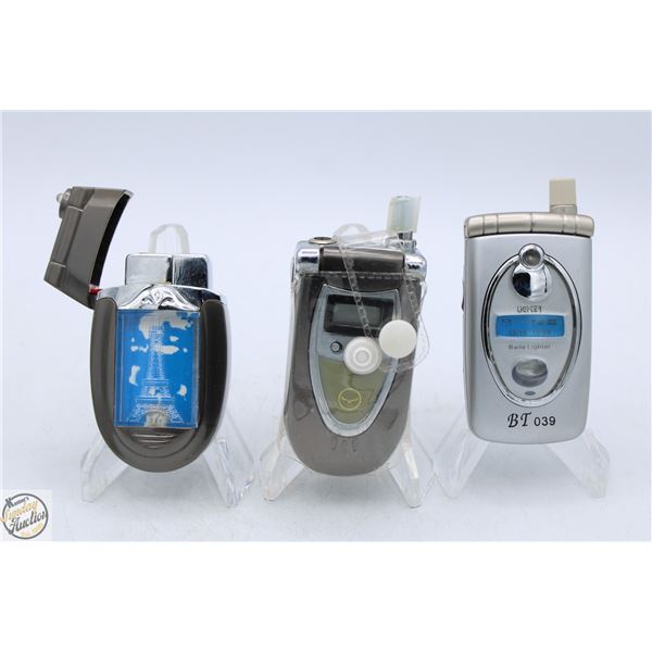 LOT OF 3 NOVELTY FLIP-PHONE BUTANE LIGHTERS