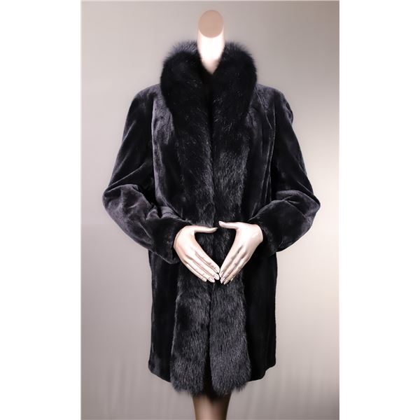 ALASKA FUR GALLERY: Black Sheared Mink Stroller with Fox Tuxedo