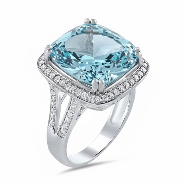 BARANOF JEWELERS: Exquisite Natural Aquamarine and Diamond Ring Set in 14K White Gold