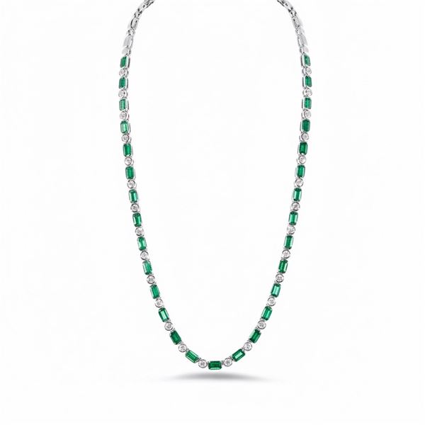BARANOF JEWELERS: Stunning Natural Emerald and Diamond Necklace Set in 18K White Gold