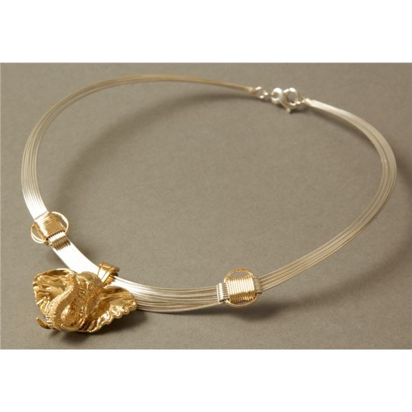 AFRICAN ELEPHANT-SAFARI JEWELRY: Two-Tone Necklace with Elephant Pendant
