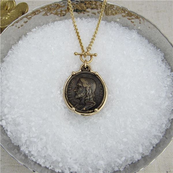 DEVOTED DOVE JEWELRY: Christ Coin Medallion Necklace Set in 14K Gold