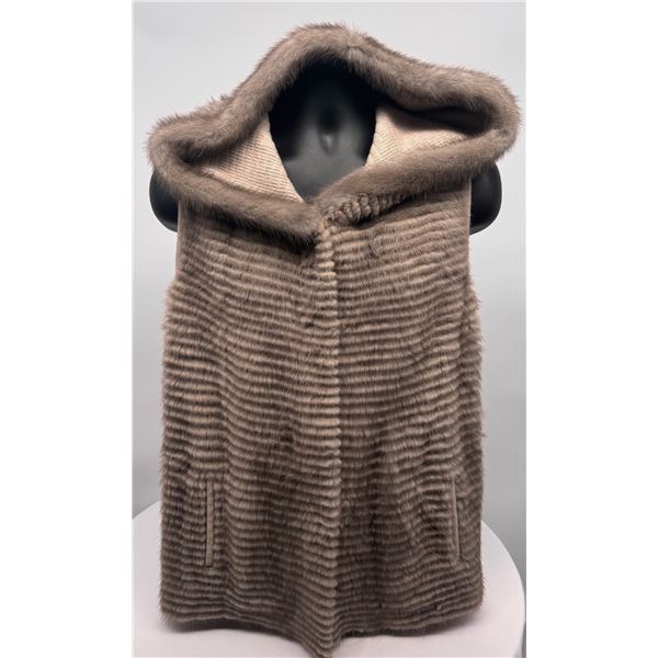 HOLLOWAY FURS: Ladies Knit Hooded Vest with Mink Stripes