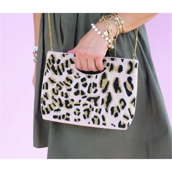 YVONNE MILLER: Hand-Beaded Cheetah Print Crossbody Bag