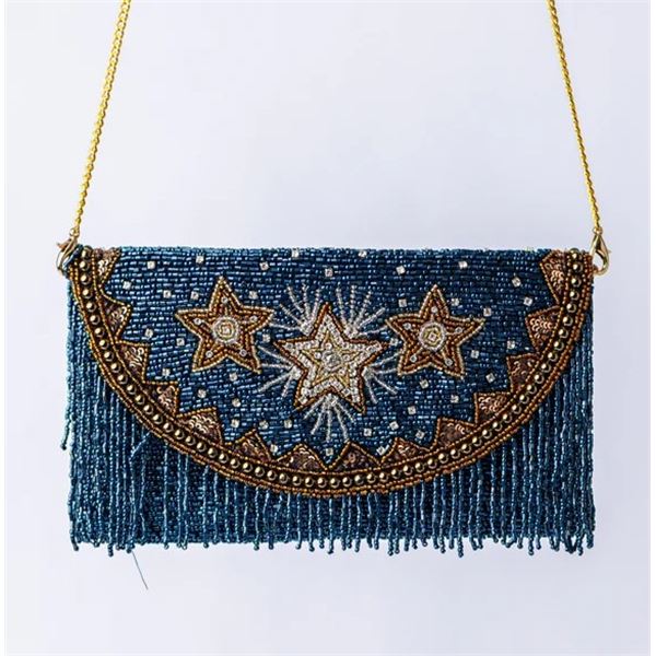 YVONNE MILLER: Super Star Fringe Denim Crossbody Bag