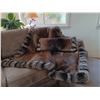 Image 1 : AUX ARC FUR: Beaver Fur Blanket with Raccoon Fringe Trim, Quilted Cotton Velvet Backing and Matching