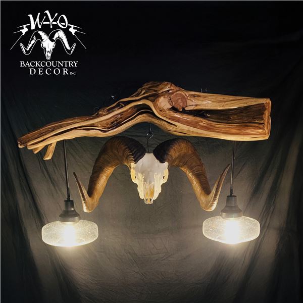 SINGLE SHEEP SKULL JUNIPER CHANDELIER