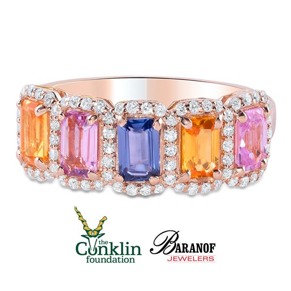 NATURAL MULTI-COLOR SAPPHIRE AND DIAMOND RING