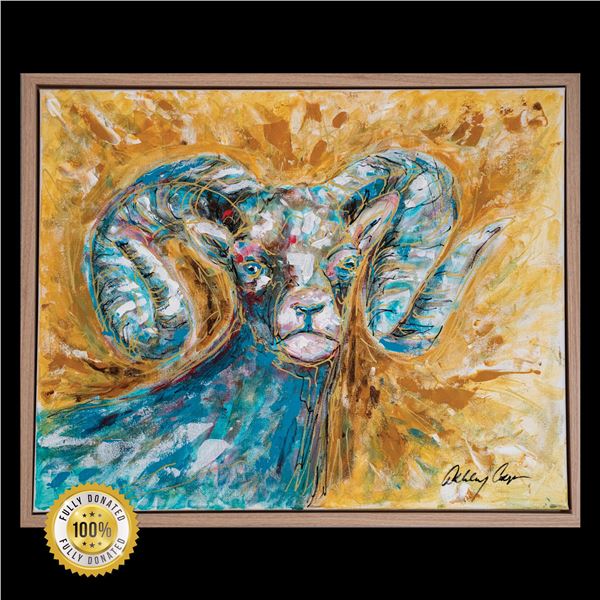 “BIGHORN RAM” ORIGINAL 24X30 FRAMED ACRYLIC ON CANVAS