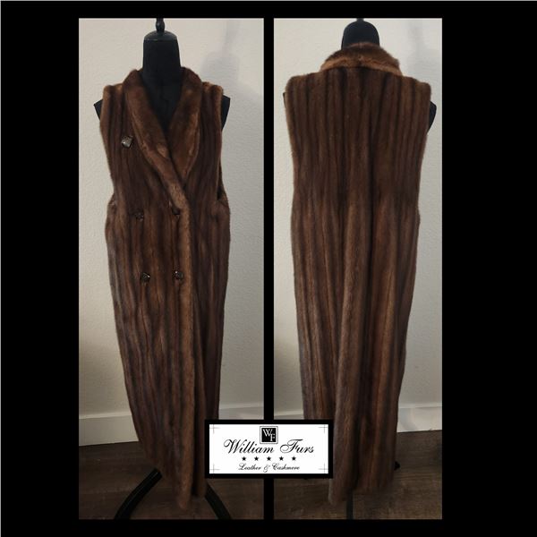 NATURAL LUNARAINE MINK LONG GILET VEST, SLEEK AND ELEGANT