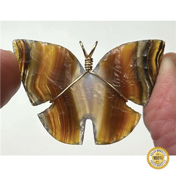 FLINT KNAPPED BUTTERFLY NECKLACE W/18” GOLD PLATED CHAIN
