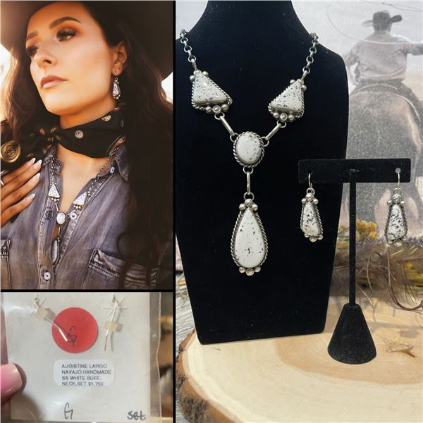 STERLING SILVER WHITE BUFFALO NECKLACE AND EARRING SET
