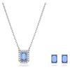 Swarovski Una set Octagon cut, Blue, Rhodium plated Pendant and Stud Earrings