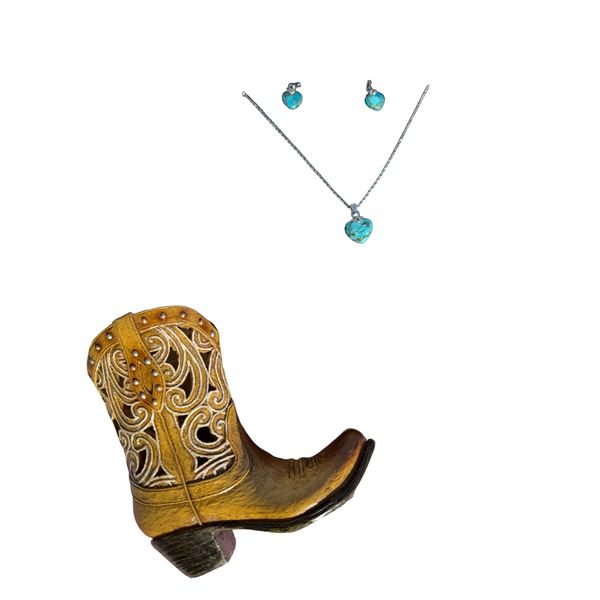 Montana Silversmiths - Women's Untamable Heart Of Stone Earrings and Necklace + a Collectible Cowboy