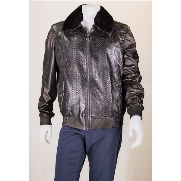 ALASKA FUR GALLERY: Italian Lamb Leather Jacket With Python and Mink