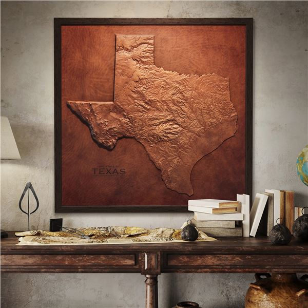 COLUMBIA PRESSWORKS: 40 x 40 Leather Texas Topography Map