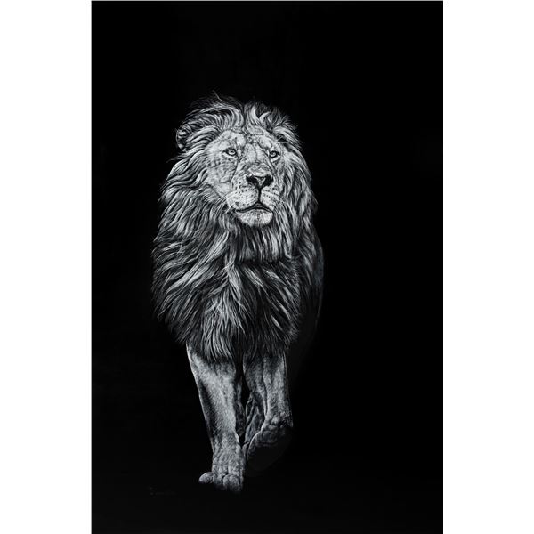 MLECOURTIER: Maryline Lecourtier Original Lion Painting Creation On Leather