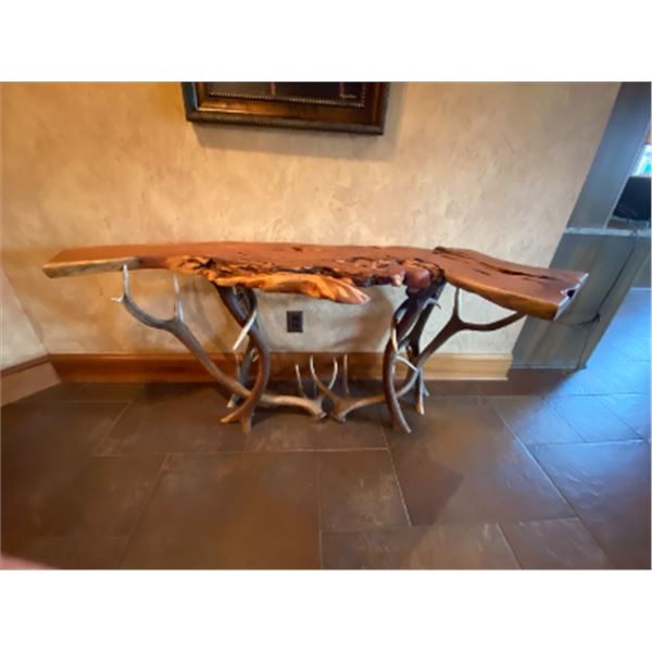 Burl Mesquite Wood and Antler Sofa Table