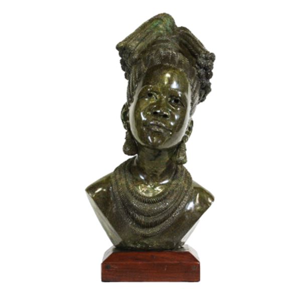 “Braided Lady” – Original Verdite Stone Sculpture by James Tandi