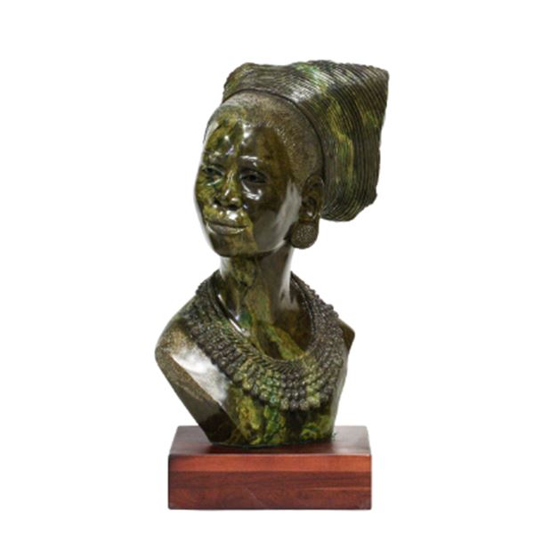 “Zulu Traditional” Green Verdite Sculpture by James Tandi