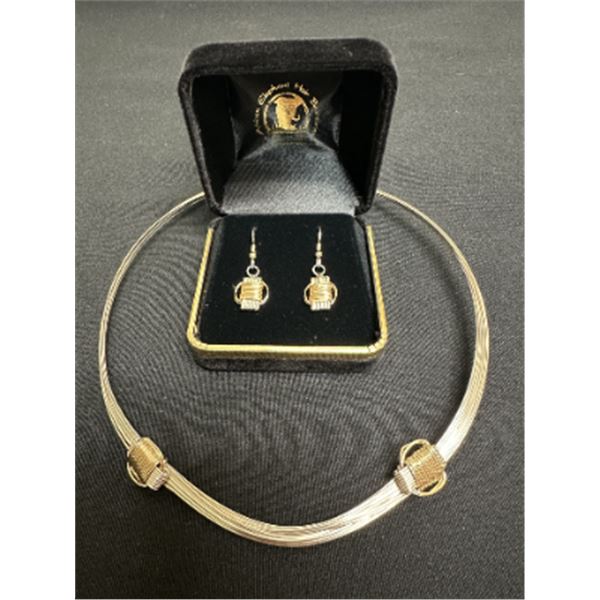 Two-Tone  Necklace with Dangle Earrings