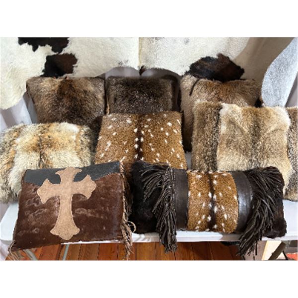 Premium Tanned Wolf Hide & Axis Deer Fur Pillow Set