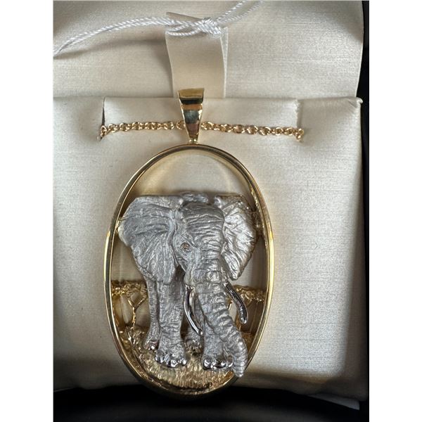 Elephant Pendant in 14k Yellow and White Gold