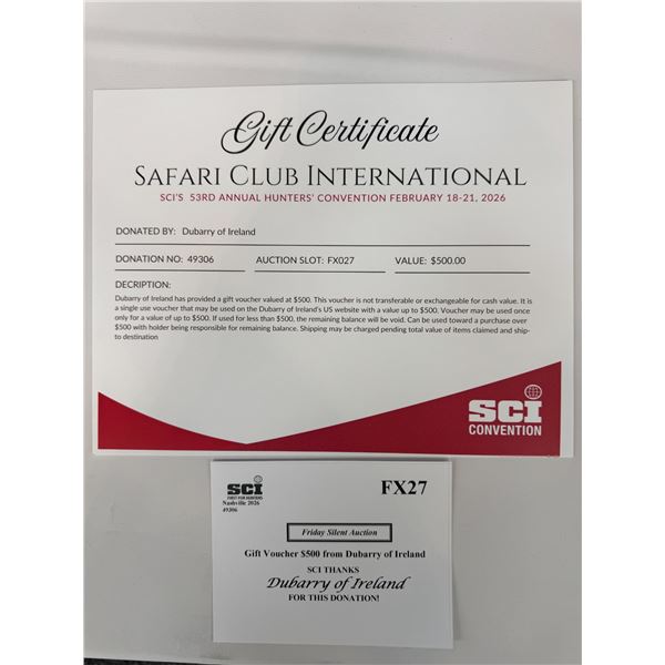 Gift Voucher $500 from Dubarry of Ireland