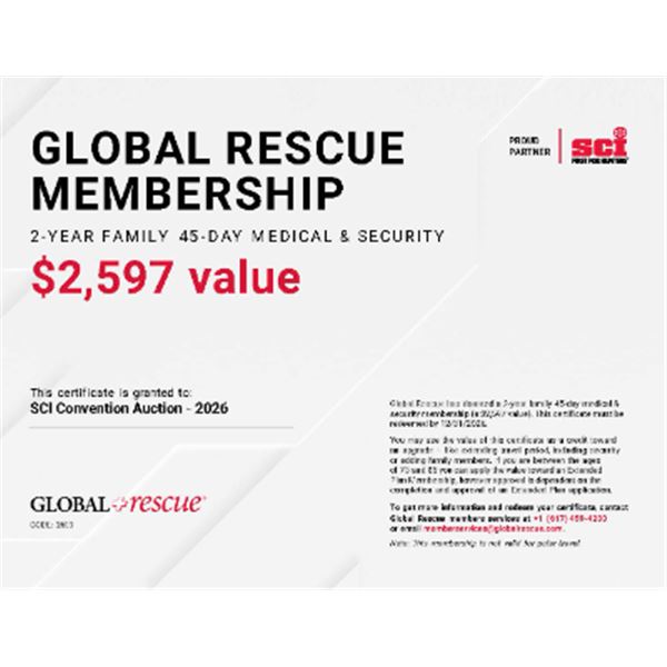 Global Rescue Two-Year Family Membership (Medical and Security Included, 45-Day Trip Maximum)