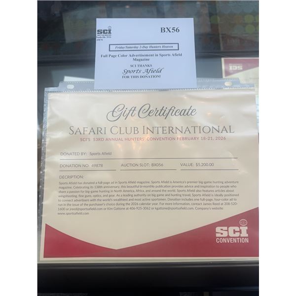 Full Page Color Advertisement in Sports Afield Magazine