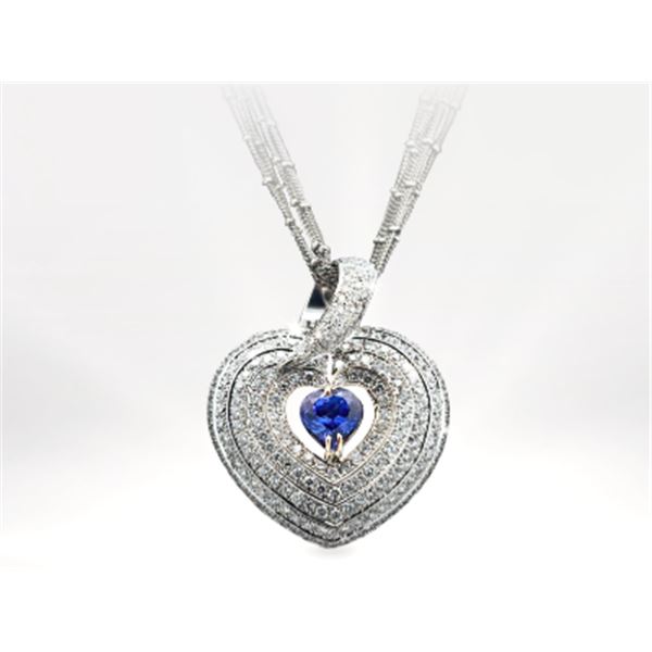 18K White Gold Diamond and Tanzanite Heart