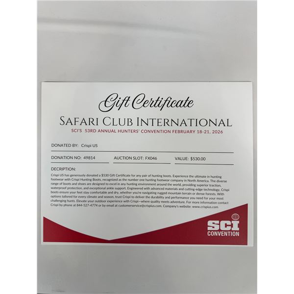 $530 Crispi Hunting Boots Certificate