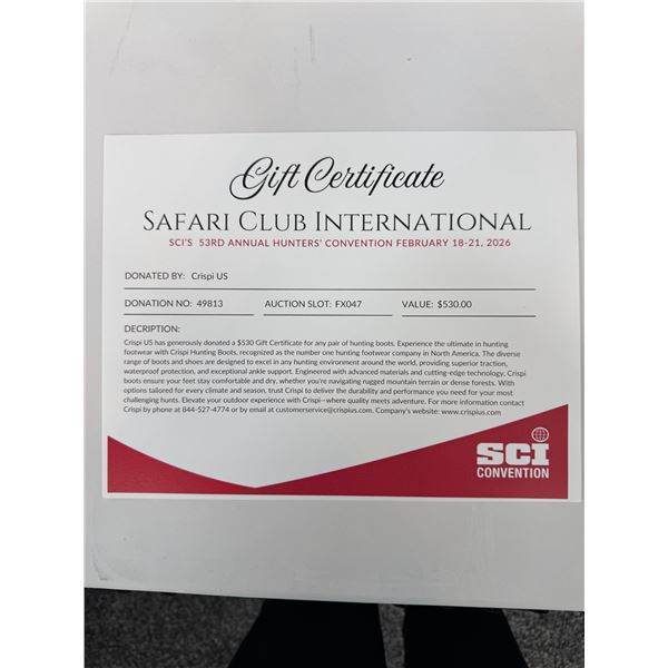 $530 Crispi Hunting Boots Certificate