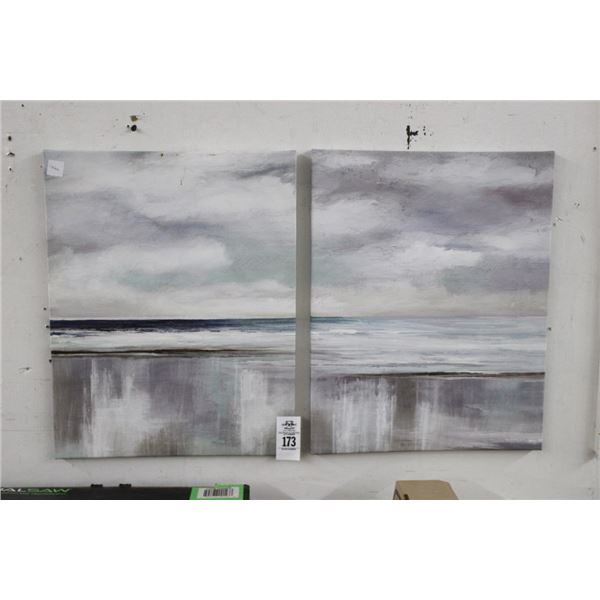 Unframed Oil On Canvas Sea Scape - 2 Pc.