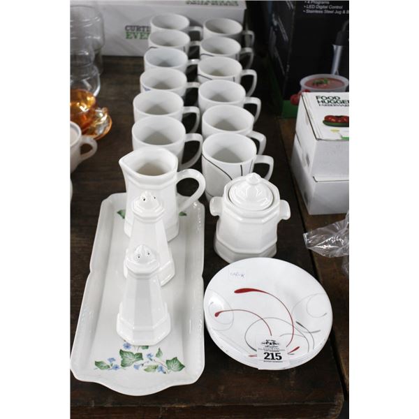 Corelle Dishes, Coffee Mugs, Shakers, Pitcher