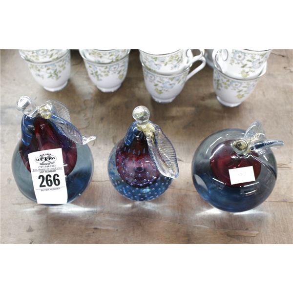 3-Art Glass Fruit Paperweight - 3 X $