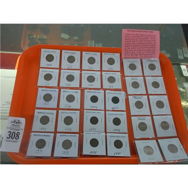 Buffalo Nickels 14, Indian Head Cents 6, Westward Journey Nickels - 10